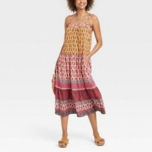 Knox Rose Sleeveless Tiered Midi Dress, Desert Red